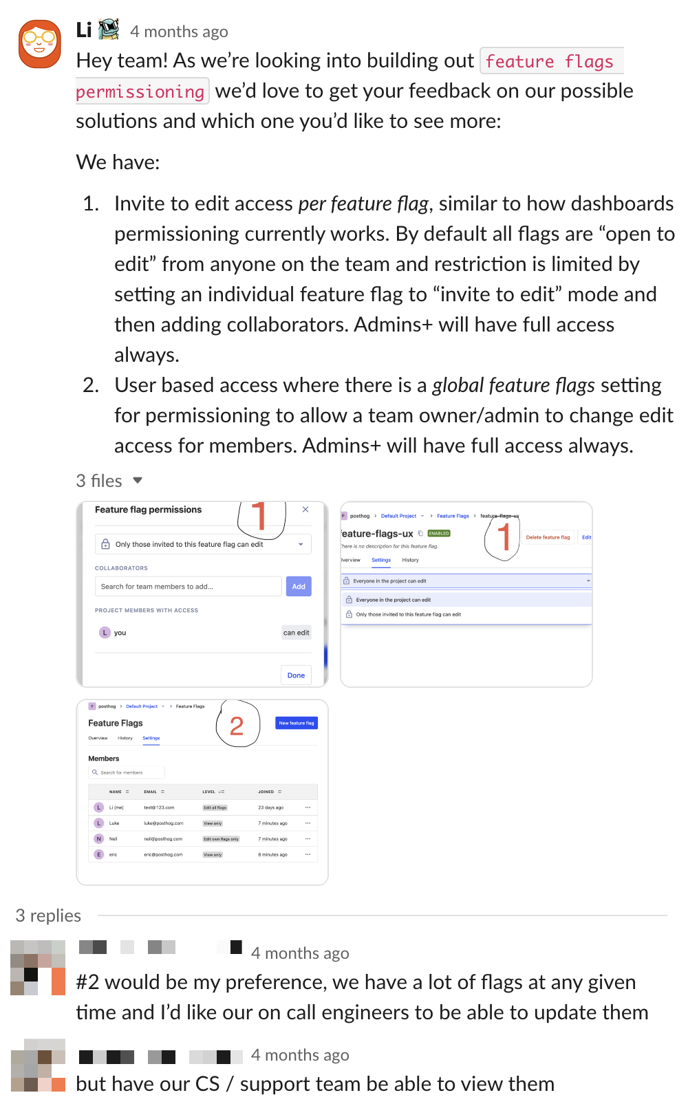 Slack feedback on feature flags