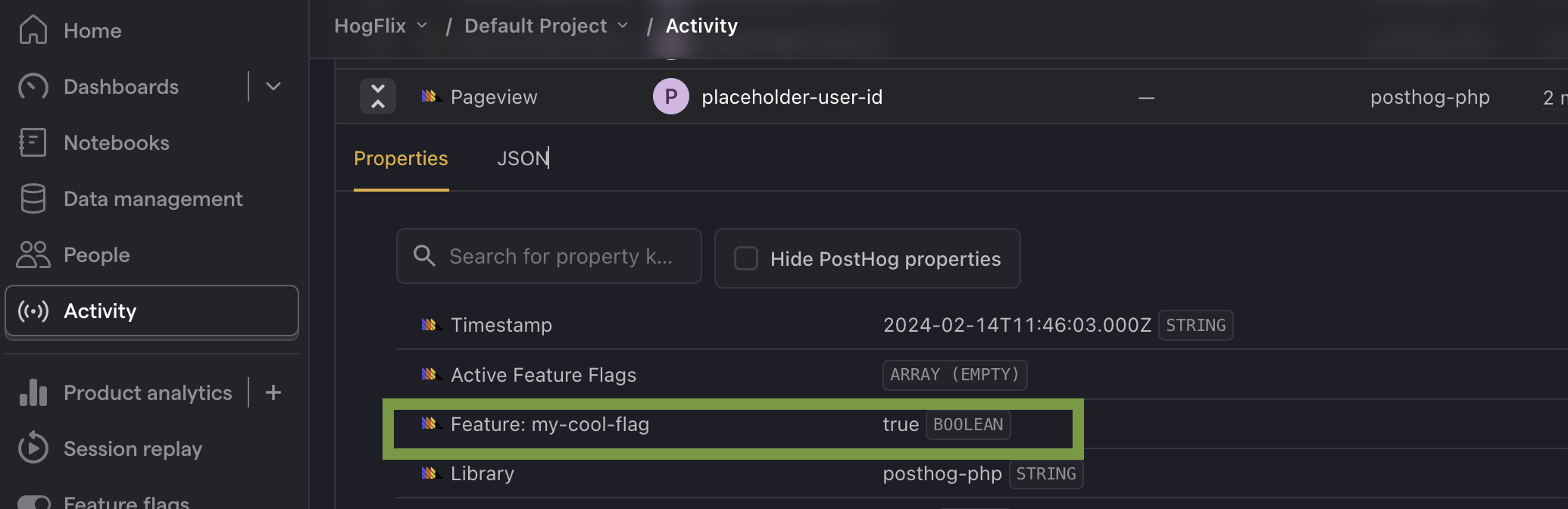 Feature flag details in PostHog events